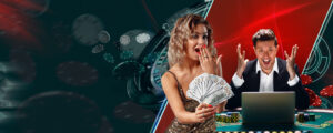 Lady in shiny dress holding cash