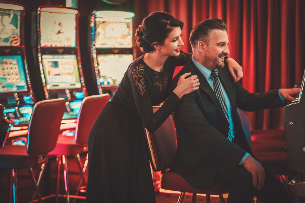 Coulenear slots machines in a luxury casino interior