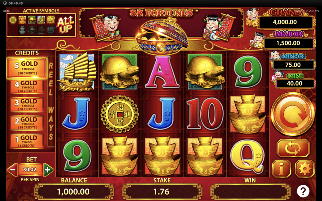 Base game reels spinning in 88 Fortunes slot