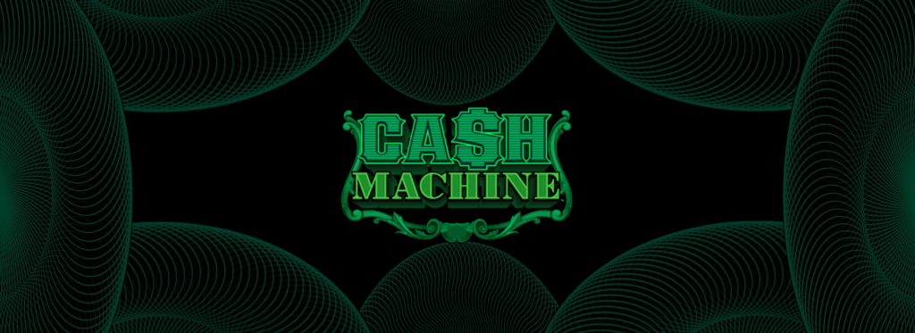 Banner for Cash Machine game review featuring vibrant graphics and jackpot symbols