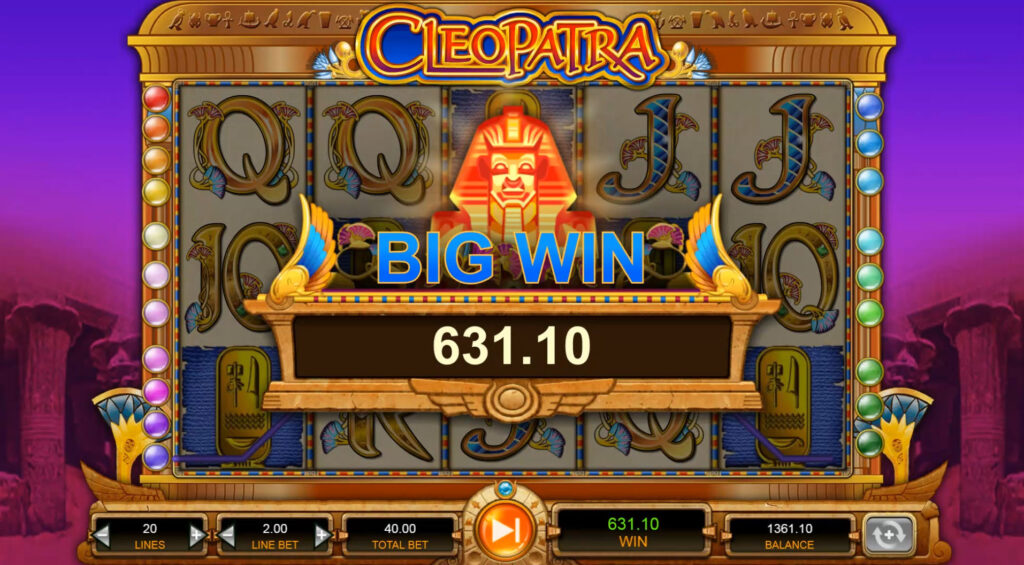 Cleopatra slot game big win screenshot